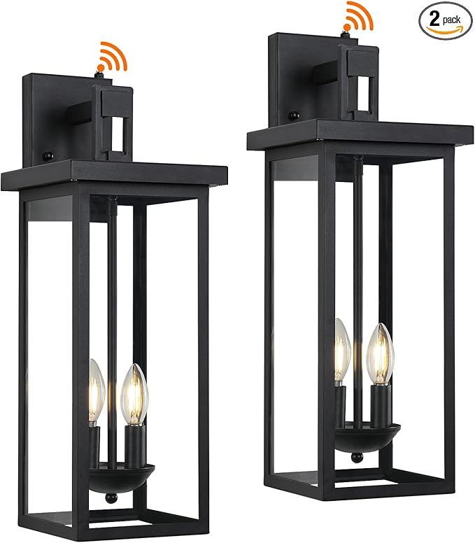 tewei 22 Inch Large Outdoor Wall Lights Dusk to Dawn Exterior Lighting Fixtures Black Modern Porch Light Outdoor Wall Lantern Sconce Lights for House Garage with Clear Glass Shade E12 Base 2 Pack