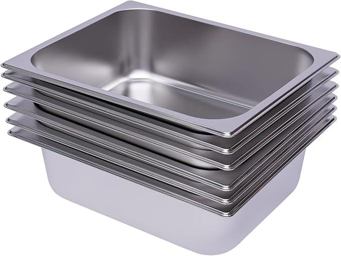 6 Pack 1/2 Size Stainless Steel Steam Hotel Pan 12.99 x 10.24 x 3.94 In Steam Table Pan Food Service Pan for Party Kitchen Restaurant Hotel