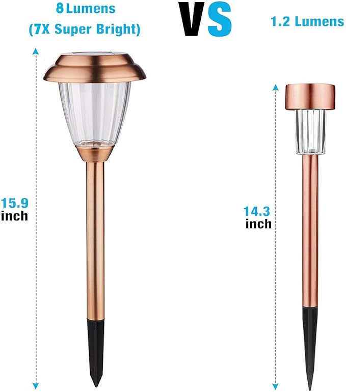 Solar Lights Outdoor - 8 Pack Copper Garden Walkway Lights Solar Powered Waterproof for Garden Lawn Yard Pathway