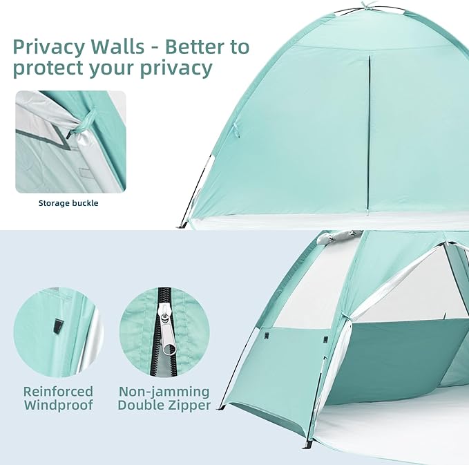 Beach Tent for 3-4 Person Large Easy Setup Beach Shade Canopy with UPF 50＋ UV Protection Portable Shade Tent with 3 Ventilating Mesh Windows for Outdoor Picnics Fishing