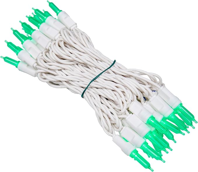Novelty Lights Vintage Style T5 Green LED Christmas Lights 11.5 Feet White Wire String of 35 Mini Bulbs UL Listed Indoor/Outdoor Tree Lighting