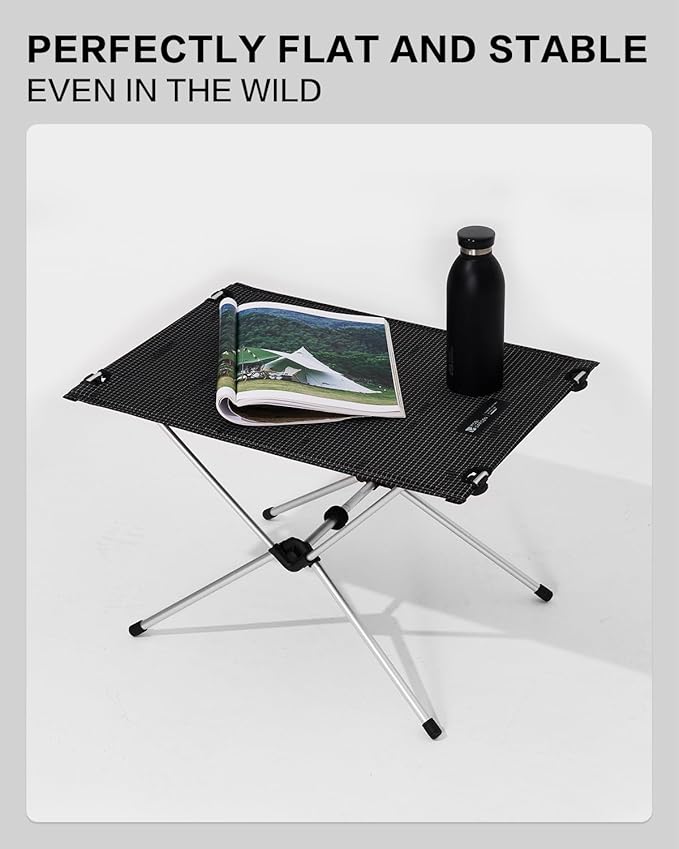 MOBI GARDEN Portable Camping Table 7001 Aluminum Frame Lightweight Folding Table with Integrated Cup Holders &amp UL Hard Top Camping Coffee Table