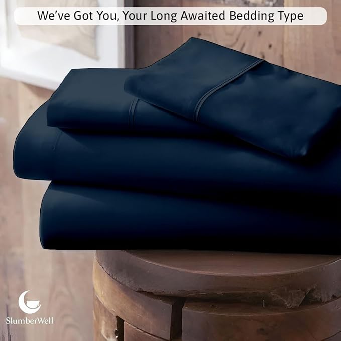 SlumberWell 4 Piece Luxury Soft Microfiber Fitted Bed Sheet Set for Campers 8 to 12 Inch Deep Pocket RV Short Queen 60 x 75 Navy Blue