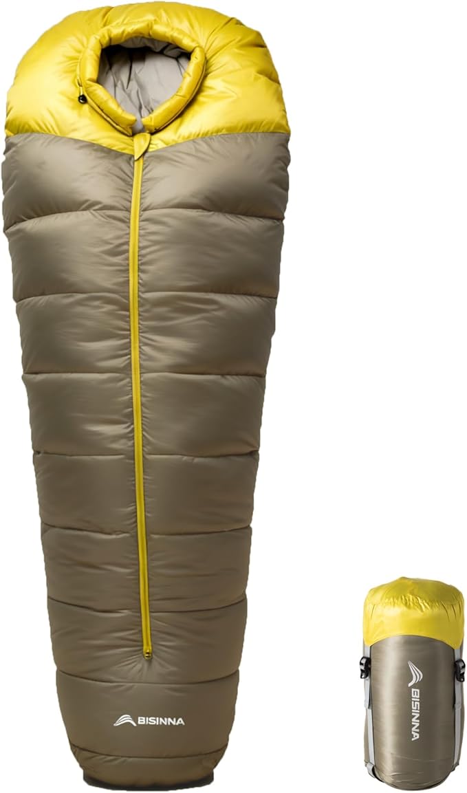 BISINNA Down Mummy Sleeping Bag for Adults 650FP Cold Weather Sleeping Bag 4 Season Compact Sleeping Bag with Compression Sack for Backpacking Camping Outdoor Hiking