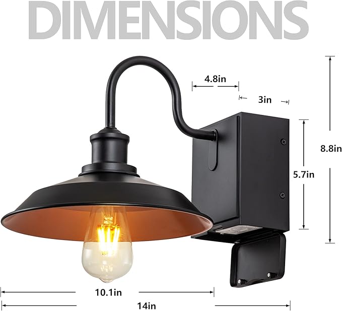 Outdoor Lights Fixture with GFCI Outlet Black Porch Light Waterproof Exterior Barn Wall Lights Fixture Industrial Farmhouse Wall Sconce Wall Mount Outside Lights for HousePatio Garage