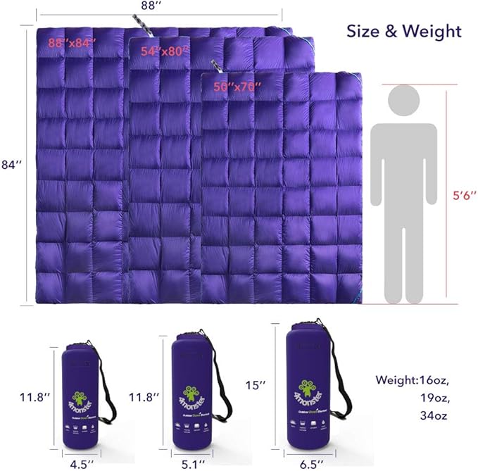 4Monster Down Camping Blanket - Outdoor Travel Quilt Puffy 650 Fill Packable LightweightWind &amp Waterproof | Ideal for Stadium BackpackingPicnics Beach and Hiking