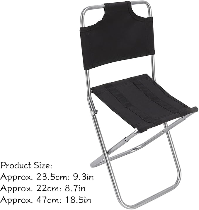 Fdit Mini Portable Folding Camping Chair Black Aluminum Oxford Cloth Modern Style Lightweight Sturdy Comfortable Backrest Ideal for Camping Barbecue Fishing Backpacking