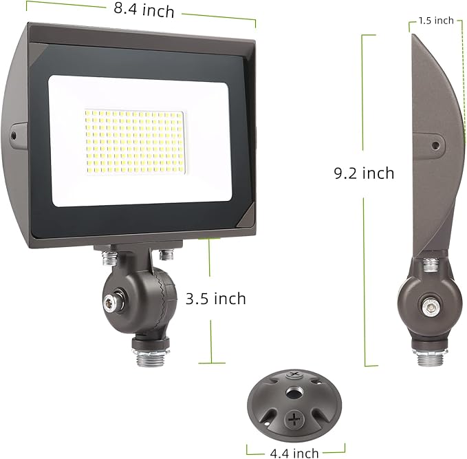 80W Outdoor LED Flood Light with 1/2 Knuckle Mount (Plate Included) 5000K Daylight 9600LM 120V UL Waterproof LED Security Flood Lighting