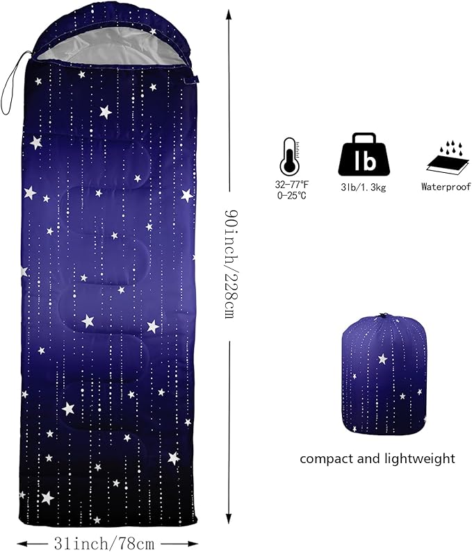 QOOMO Camping Sleeping Bags3 Season Warm &amp Cool WeatherLightweightWaterproof Sleeping Bags for Adults &amp KidsTravelingand OutdoorsCamping Gear Equipment