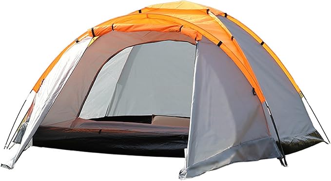 Outdoor Family Camping Tent Extra Large Space 3-4 Person Tent Waterproof and Sun-Proof with Front Foyer for Outdoor Family Activities Orange + Gray 86.6 (+35.4) * 86.6 * 61.1in