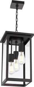 TODOLUZ 3-Light Large Outdoor Pendant Light Fixtures with Height Adjustable Porch Hanging Lighting E26 Bulb Base in Oil Rubbed Bronze Exterior Ceiling Lamp for Entrance Patio Garden