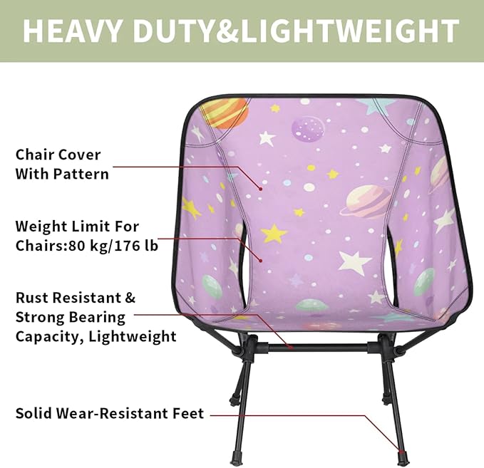 Honeybaby Folding Camping Chair Cartoon Planets Stars Camping Chairs Lightweight Portable Chair Outdoor Foldable Chairs for Camping Travel Picnic Beach Hiking