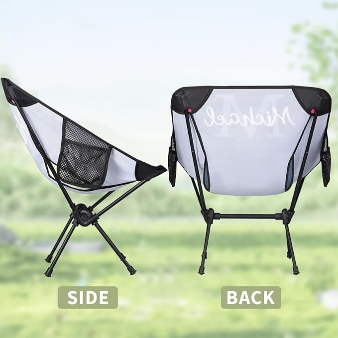 Custom Dark Blue Portable Camping Chair Personalized Backpacking Chair with Name Lightweight Foldable Chairs for Hiking Beach
