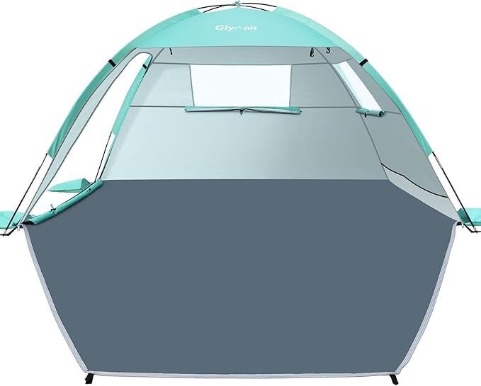 Glymnis Beach Tent Sun Shelter for 4 Person with UPF 50+ UV Protection Lightweight &amp Easy Setup Beach Shade Canopy with Vent Windows &amp Zippered Door - Green