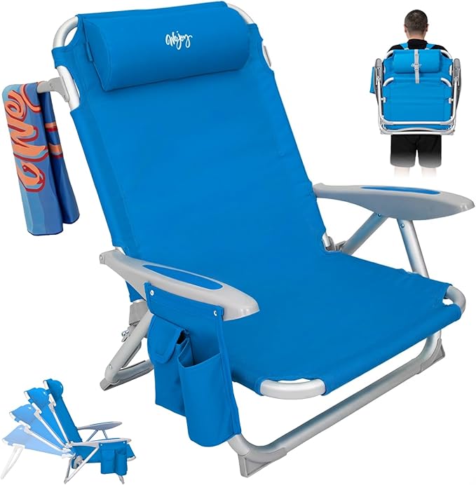 #WEJOY Beach Chair for Adults Reclining Adjustable Position Lay Flat Lightweight Folding Portable Aluminum Chair with Backpack StrapsPadded headrest Heavy Duty 400 lbs Lawn Chair for Beach Sand