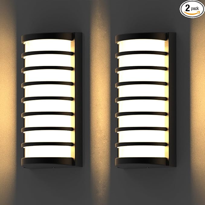 Sytmhoe Modern Outdoor Wall Lights 2Packs 3000k Warm White LED Exterior Light FixturesWall Mounted LampsMatte Black Porch&ampPatio LightIP65 Waterproof for Hallway Stairs Gardens(2packs)