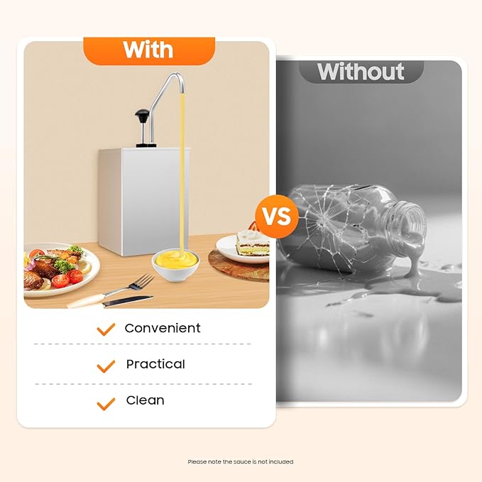 4L Single Bucket 304 Stainless Steel Condiment Pump Station Sauce Dispenser Pump for Syrup Salad Dressing Ketchup Seasoning Sauce