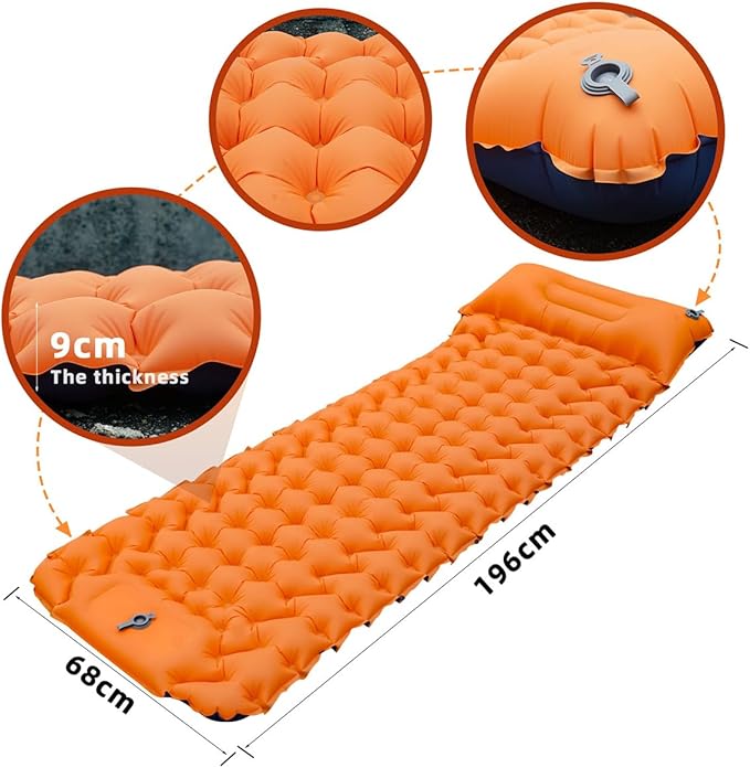 Thickened Inflatable Camping Mattress for Ram ProMaster 2014-2025 Van 3-Seater Portable Air Bed for Camping Hiking and Outdoor TravelOrange
