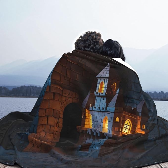 a Small Castle 60x50 Printed Soft Fleece Blanket for Sofa Bed and Camping - Cozy Blanket for Travel Picnics Nighttime Use