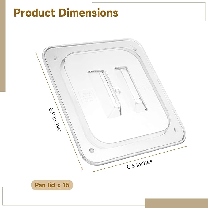 Clear Polycarbonate 1/6 Size Pan Lids 15 Pcs Stackable with Vent Holes Universal Hotel Pan Covers for Food Storage &amp Catering Fits Containers