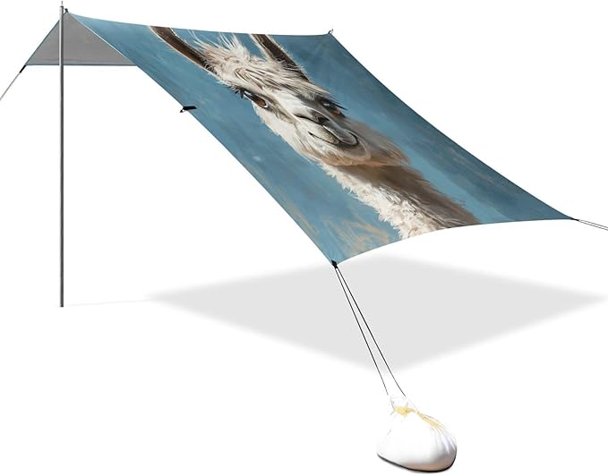 ALAZA Cute Llama Alpaca Painting Beach Tent Sun Shelter UPF50+ Protection Beach Shade Canopy w/ 4 Sandbags for Outdoor Camping Fishing Backyard Fun Picnic 10x9 ft