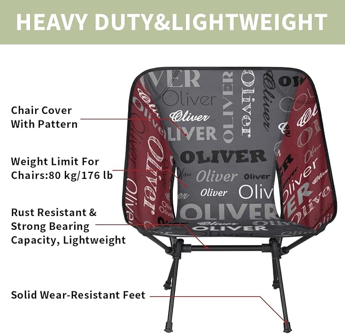 Custom Camping Chair Personalized Outdoor Foldable Chair with Name Lightweight Waterproof Backpacking Chair for Beach Hiking Motorcycle Travel