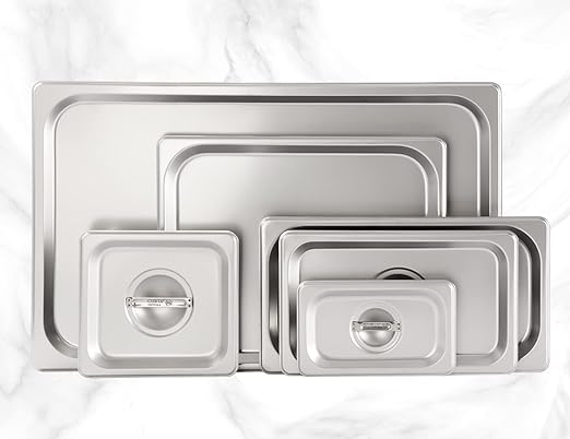 CURTA 6-Pack 1/2 Size Steam Table Pan Covers with Handle NSF Certified 18/8 Stainless Steel Hotel Pan Lids for Catering Buffet Restaurant Commercial Kitchen Dishwasher Safe