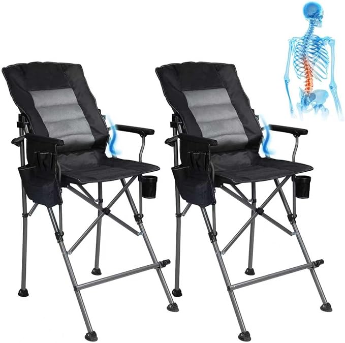 REDCAMP Oversized Tall Camping Chair for Adults with Adjustable Backrest 2 Pack Portable High Folding Directors Chair Foldable Bar Height Stool with Makeup Pocket for Lawn Sport Face Painting Black