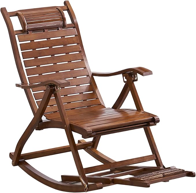 B Folding Rocking Chair for Adults Adjustable Retro Lounge Chair for Outdoor Camping Living Room Bedroom and Kitchen Supports Up to 200Kg