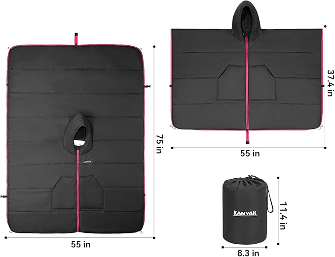 Camping Blanket Poncho Large Wearable Blankets 75 x 55 inch Cape Windproof &amp Water-Repellent Portable &amp Warm for Outdoor Sports Travel Car