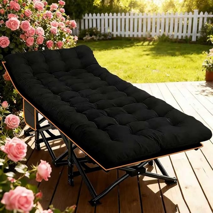 Comfortable and Soft Folding Bed Portable Camping cot with Side Pockets and Mattress Extra-Thick Oversized Folding Bed Weight Capacity of 500/600/700 lbs (Black 600lbs)