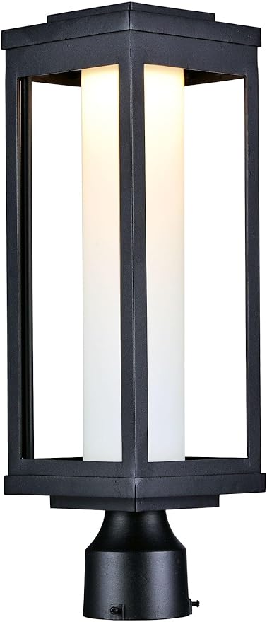 Maxim Lighting 55900SWBK Salon-12W 1 LED Outdoor Post Mount-6 Inches Wide by 19.5 inches high Finish Color: Black Glass Color: Satin White