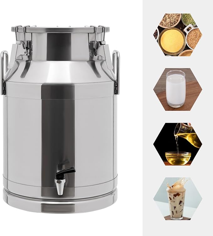 30L Stainless Steel Milk Can Heavy Duty Food Storage &amp Transport Container for Dairy Wine Grains Ideal for Home Farm &amp Commercial Use With a Faucet