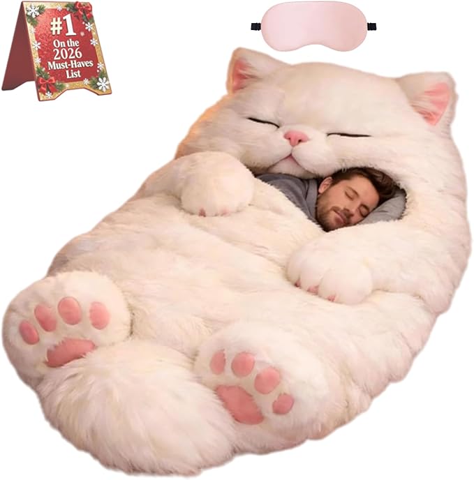 Fluffy Cat Sleeping Bag for Adults Cat Shaped Cozy Animal Sleeping Bag Cushion for Indoor Relaxing Camping &amp Lounge Use