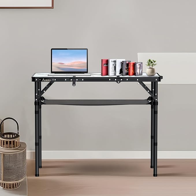Anbte Folding Camping Table Aluminum Small Folding Table 3 Adjustable Height Max 27.5 Portable Table with Carry Handle Lightweight for Outdoor Indoor Travel Camping Picnic BBQ 34.6 x 15.7