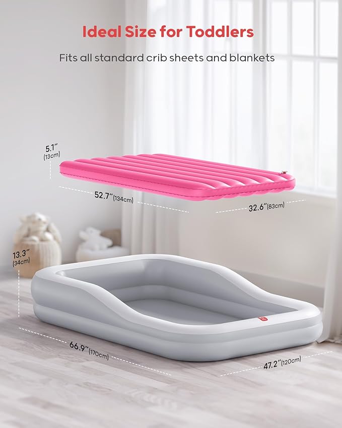 QPAU Inflatable Toddler Travel Bed with Tent Portable Kids Air Mattress with Safety Sides Ideal for Home Grandma's Camping Traveling -Includes Fast Electric Pump