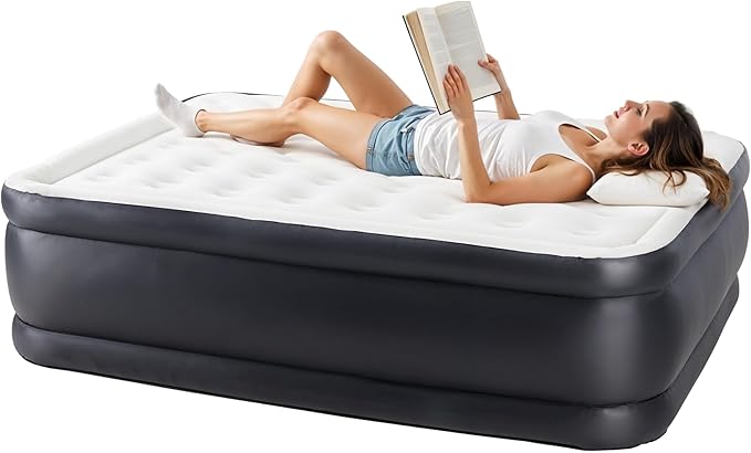YSSOA Queen Camping Air Mattress with Built-in Electric High-Speed Pump 18 Bed Height Comfort Blow Up Inflatable Airbed with Carrying Bag for Travel &amp Home Guests Waterproof Foldable Portable