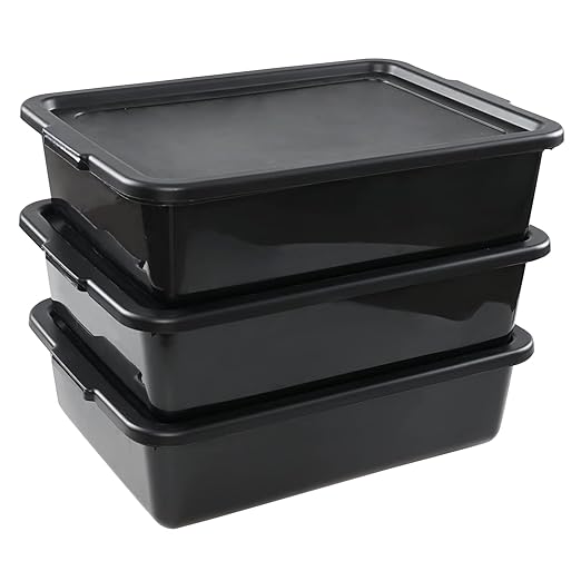 13 L Commercial Bus Tubs with Lid 3-Pack Plastic Bus Box Black