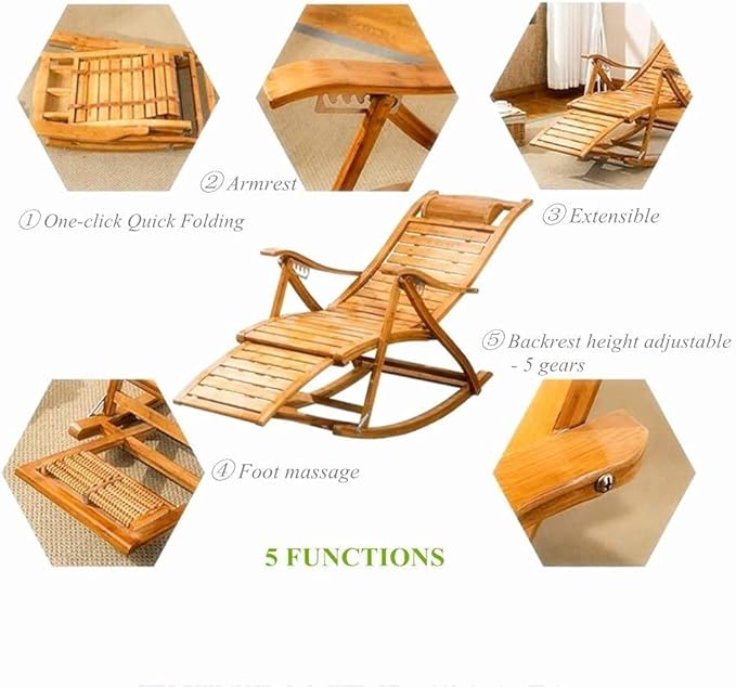 ReclinerWood Foldable Rocking Chair Adult Nap Chairs PortableErgonomic Lounge ChairCamping Beach Portable Chairs for AdultsPortable Recliners Poolside Outdoor Y