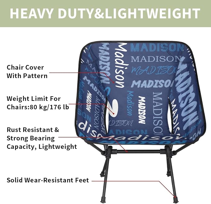 Custom Camping Chair Personalized Portable Backpacking Chair with Name Lightweight Folding Chair for Beach Hiking Blue