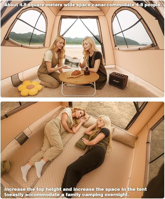 7.2' x 7.2' Inflatable Tents for Camping Easy Setup Inflatable Tent House4 Season Blow Up Camping Tent with Pump Waterproof Sunproof Outdoor Glamping House