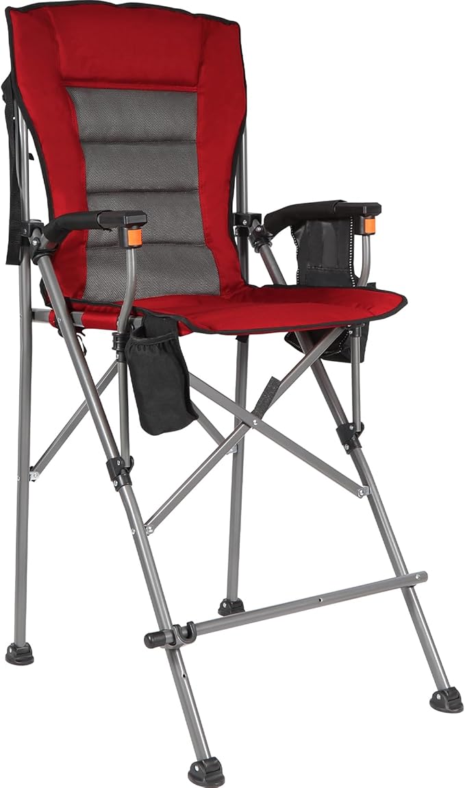REDCAMP Oversized Tall Camping Chair for Adults 330lbs Portable High Folding Directors Chair Foldable Bar Height Stool with Makeup Pocket for Lawn Sport Face Painting Red