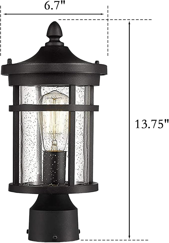 Bestshared Outdoor Post Light 13.75 Height Exterior Post Lighting Fixture Outdoor Patio Post Lantern for Pathway Driveway Front/Back Door Post Lamp in Black Finish with seeded Glass