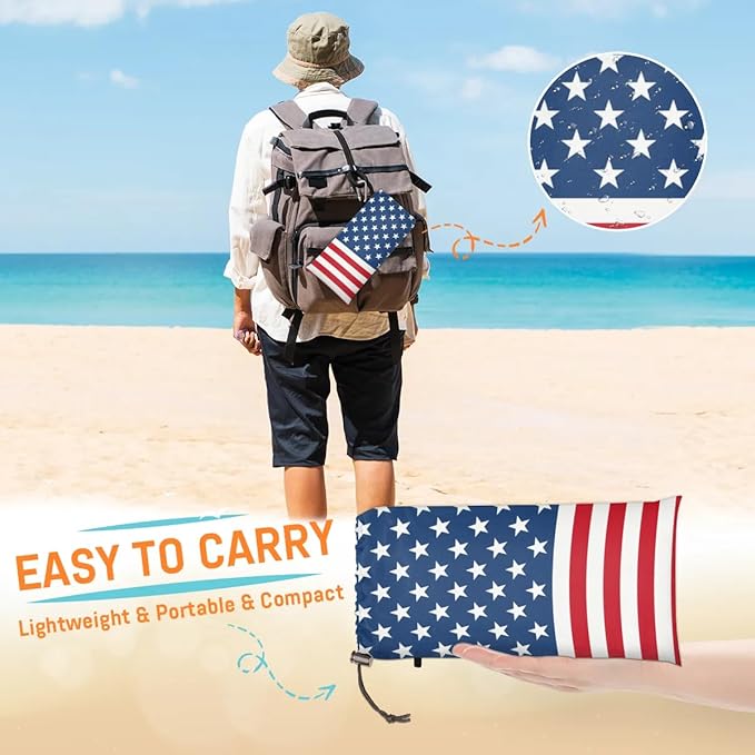 American Flag Beach Blanket Sandproof Beach Mat 68 x 59 Waterproof Quick Drying Sand Free Mat with 4 x Ground Spikes for Outdoor Travel Camping Hiking America 4th of July