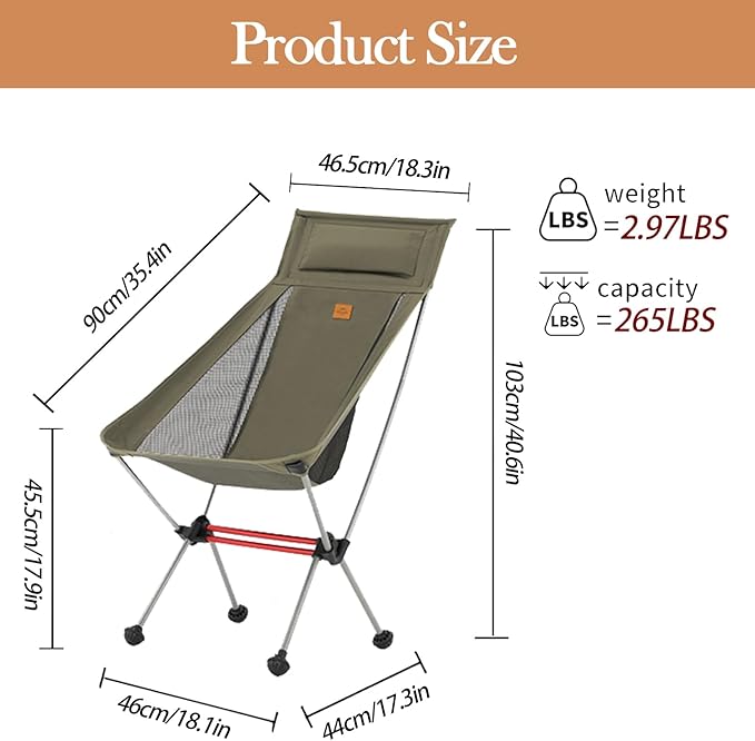Naturehike Camping Chair Foldable with Storage Bag Outdoor Portable Chair for Adults Lightweight Supports 330lbs Backpacking Chair for Fishing Hiking Beach Lawn