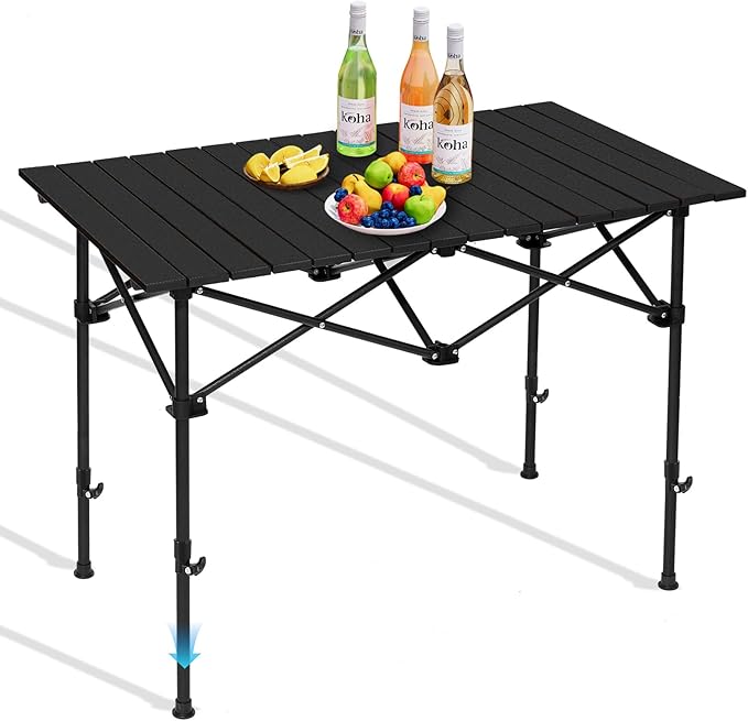 Camping Table Roll up Table4-6 Person Portable Adjustable Height Roll up Aluminum Table with Carry Bag