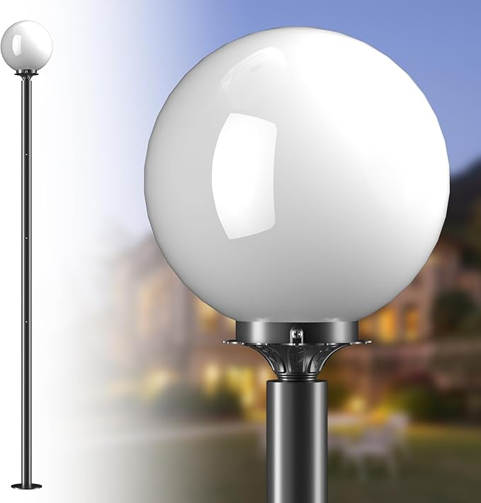 Modern Outdoor Post Lights Globe Street Pole Lights Outdoor for Yard 3000K IP65 Waterproof Heavy-Duty Aluminum Post Lamp Lighting for Garden Driveway (E26 LED Bulbs Included)