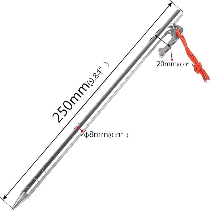 Titanium Tent Stakes Heavy Duty 9.8 inch Camping Tent Pegs (8)