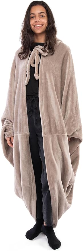 Mintra Home Wearable Blanket Hoodie Soft Warm &amp Cozy Snuggies for Women &amp Men Hooded Blanket with Full Sleeves for Adults One Size Fits All 70in x 62in (Mocha)