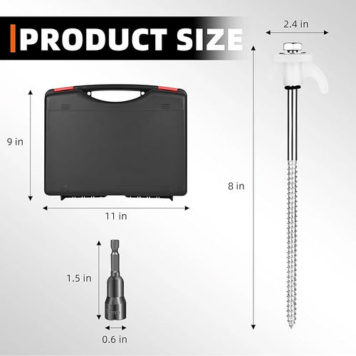 12 Pack Tent Stakes Heavy Duty 8 Inch Ground Anchor Screw Camping Stakes with Luminous Head Metal Threaded Tent Pegs Includes Hex Head Driver and Storage Box